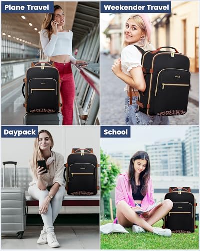 LOVEVOOK 40L Travel Backpack Flight Approved Carry on Backpack,3 Packing Cubes,Waterproof Personal Item Travel Bag,TSA Carry on Luggage Suitcase Travel Essentials,Gifts for Women & Men,fits 17" Laptop - color: Black-leopard Print, size: Large-40L-4Pcs