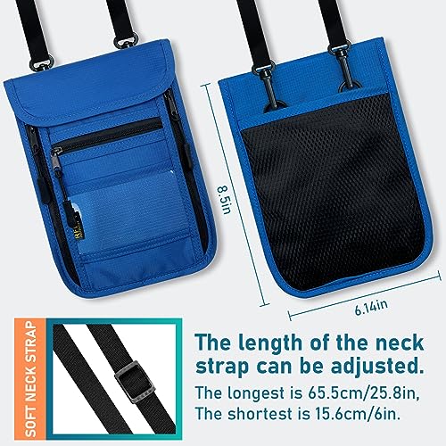 sundee Travel Neck Wallet with Double Zippers, RFID Blocking Passport Holder with Adjustable Neck Strap for Men and Women to Keep Cash, Credit Cards and Travel Documents Safe - Dark Blue - color: Dark Blue