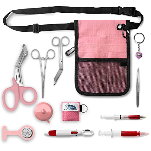 ASA TECHMED Nurse Utility Belt – Complete Medical Belt Utility Kit, Pro Pack Pocket Organizer Pouch Hip Bag for EMT, CNA, NP, PA, Student, Pink - color: Pink