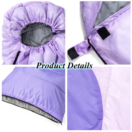 Sleeping Bag - 3 Seasons for Adults Kids Boys Girls Camping Hiking - Warm Cold Weather Lightweight Portable with Compression Bag for Backpacking in Spring, Summer, Fall and Winter - color: 3 lbs-Purple