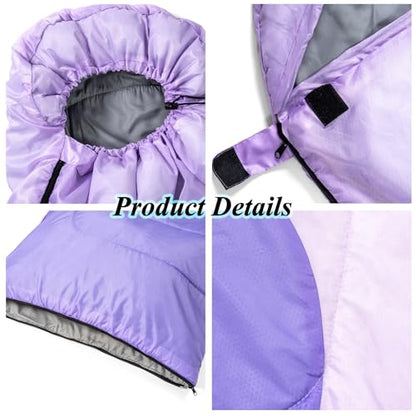 Sleeping Bag - 3 Seasons for Adults Kids Boys Girls Camping Hiking - Warm Cold Weather Lightweight Portable with Compression Bag for Backpacking in Spring, Summer, Fall and Winter - color: 4 lbs-Purple