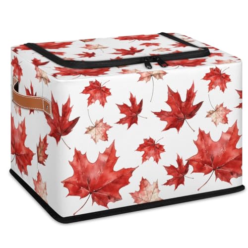 Red Maple Leaf Storage Bins With Zipper Lid, Collapsible Trunk Organizer, Car Organizers and Storage Bins with Lids, Autumn Decorative Storage Boxes with Handle, Home Storage Baskets for Organizing - color: Red Maple Leaf