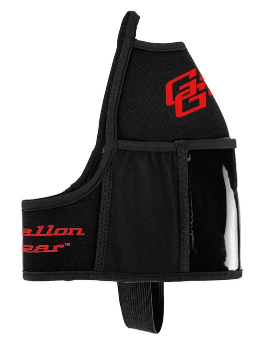 Half-Gallon Fitness Hydration Cover | Neoprene Insulated Cooling & Portable Gym Water Bottle Carrier | CASE with Storage Pockets - color: Black/Red