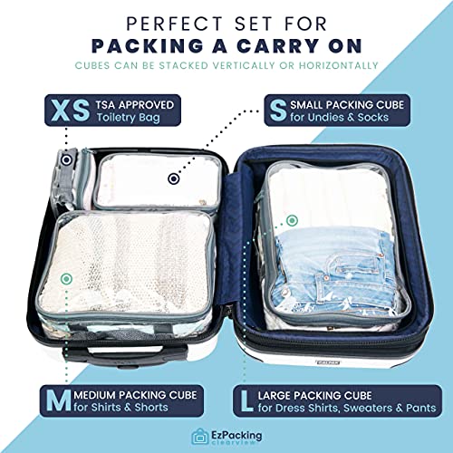Clear Packing Cubes set of 4 / Packs 7-10 Days of Clothes/Premium PVC Plastic Storage Bags - color: Gray