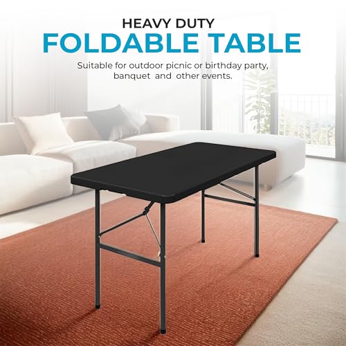 Simpli-Magic 4ft Portable Plastic Folding Table – Indoor & Outdoor Heavy-Duty Foldable Utility Table w/Handle for Party & Camping (Black) - size: 4 feet Table