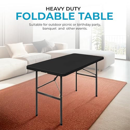 Simpli-Magic 4ft Portable Plastic Folding Table – Indoor & Outdoor Heavy-Duty Foldable Utility Table w/Handle for Party & Camping (Black) - size: 4 feet Table