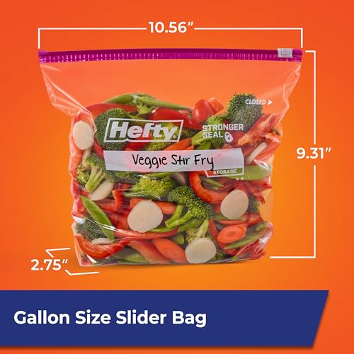 Hefty Slider Kitchen Storage Bags, Gallon Size, 15 Count - size: 15 Count (Pack of 9)