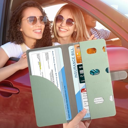 RSAquar Car Registration and Insurance Holder, Vehicle Glove Box Organizer Cool Car Accessories, Car Document Holder for Cards, Driver License & Essential Document, JD-Green - color: JD-Green