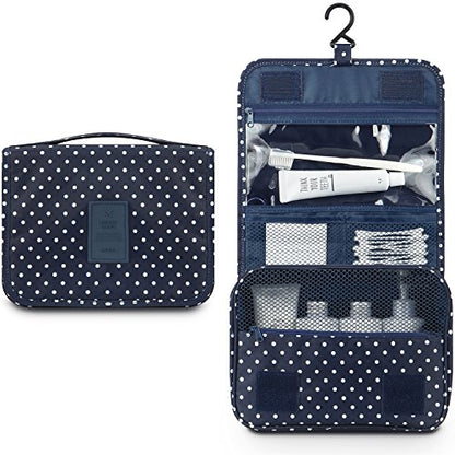 Mossio Hanging Toiletry Bag - Large Cosmetic Makeup Travel Organizer for Men & Women with Sturdy Hook - color: Polka Dot