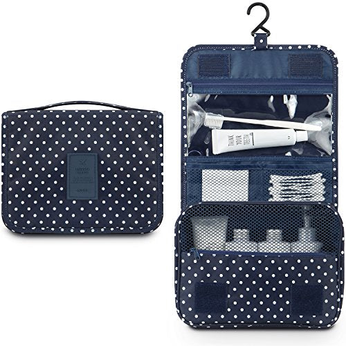 Mossio Hanging Toiletry Bag - Large Cosmetic Makeup Travel Organizer for Men & Women with Sturdy Hook - color: Polka Dot