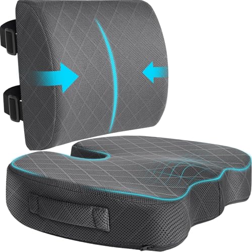 TushGuard Back&Seat Cushion, Car Seat Office Chair Cushions, Memory Foam Lumbar Back Support Pillow, Portable Airplane Seat Cushion for Travel, Computer Desk, Wheelchair, Driving (Grey, X-Large) - color: Grey, size: X-Large