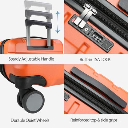 KROSER Hardside Expandable Carry On Luggage with Spinner Wheels & Built-in TSA Lock, Durable Suitcase Rolling Luggage with USB Port, Carry-On 20-Inch Orange - color: Orange