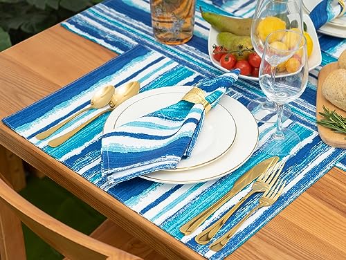 YiHomer Indoor Outdoor Tabletop for Spring Summer Decorations, Picnics and Dinner Parties - Stain and Water Resistant, Napkin Set, 20 x 20, Crayon Art (Ocean) - size: 20" x 20" (Set of 6)