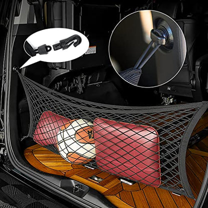 Double-Layer Trunk Cargo Elastic Net for SUV, 35"x11" Stretch to 65"x25" for Car Organizer Heavy Duty with Hooks - size: 35X11 inch