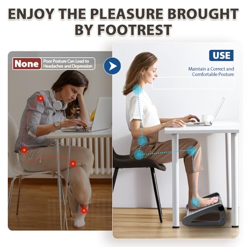 CasaZenith Foot Rest, Six Heights Adjustable Foot Rest for Under Desk at Work, Ergonomic Foots Stool for Under Office Desks, Under Desk Footrest with Foot Massage Roller, Chair Footrest - Gray - color: Gray
