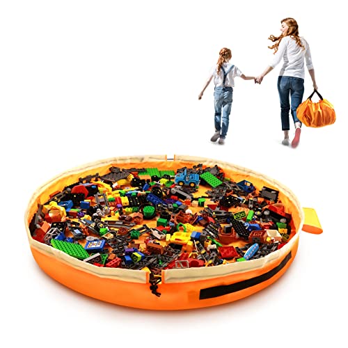 Toy Storage for Lego Play Mat Bag - Duplo Toy Organizer Storage Bag by Drawstring for Kids Tidy Toy with Lips can as Gift (Orange 47 inch) - color: Orange, size: Big