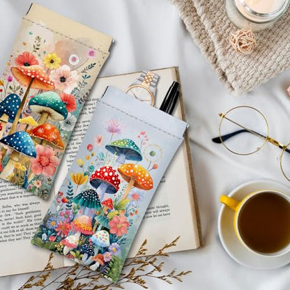 Eyeglasses Sunglasses Case PU Soft Squeeze Top Glasses Pouch for Women Student,Floral Pattern Portable Anti Scratch - color: Blue-mushroom03