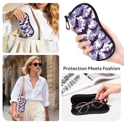 Sunglasses Case with Belt Clip, Ultra Light Neoprene Zipper Soft Padded Glasses Case for Women Men - color: Bats