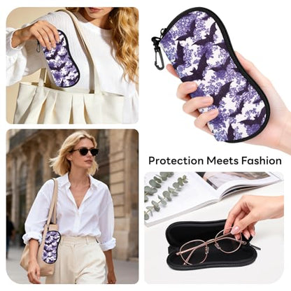 Sunglasses Case with Belt Clip, Ultra Light Neoprene Zipper Soft Padded Glasses Case for Women Men - color: Bats