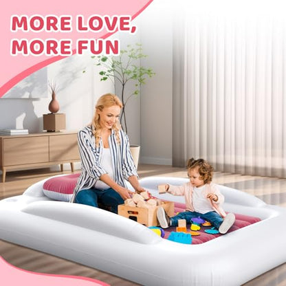 Inflatable Toddler Travel Bed - 60 Inches Portable Toddler Bed for Travel with Safety Sides - Cozy Kids Air Mattress Set with High-Speed Pump & Carry Case - Lightweight & Easy to Inflate(Pink) - color: Pink