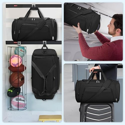 Wohlbege Travel Duffel Bag 55L, Carry On Gym Bag with Shoe Compartment & Wet Pocket, Water Resistant Weekender Overnight Bag with Luggage Sleeve for Men Women