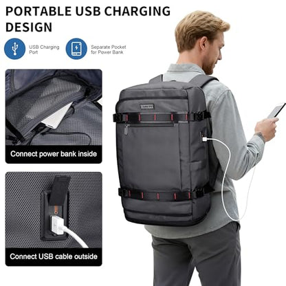 WITZMAN Travel Backpack for Men 35L Carry-on Laptop Backpack Luggage Fit 16 inch TSA Friendly Flight Approved with Shoe Compartment for Airplanes（B718 Silvery Grey） - color: Silvery Grey