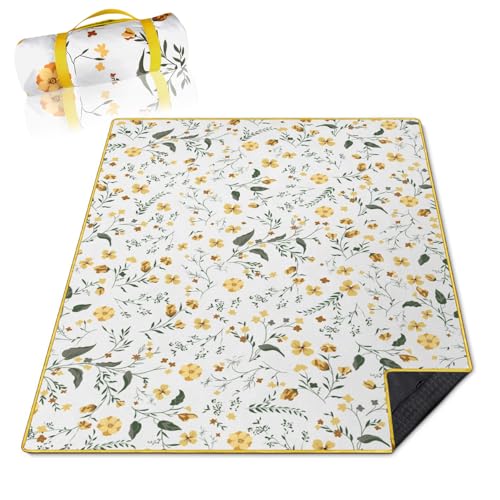 Flower Picnic Blankets Waterproof Foldable, 60’‘x80'' Portable Dual Layers Outdoor Travel Camping Picnic Backpacking Hiking Beach Blanket Mat for Grass Padded Lawn Park Beach ,Picnic Accessories - color: Flower