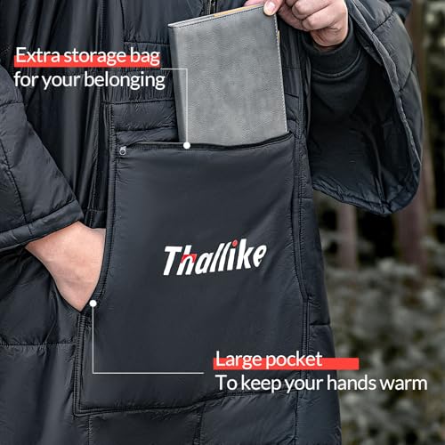 Camping Blanket with Zipper Pocket, 85'' x 61'' Large Wearable Hooded Blanket, Ultralight Warm Sleeping Bag, Windproof Camping Poncho for Outdoor Stadium Sports Gaming Hiking Picnic Concerts - color: Black