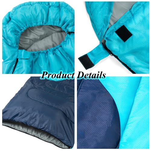 Sleeping Bag - 3 Seasons for Adults Kids Boys Girls Camping Hiking - Warm Cold Weather Lightweight Portable with Compression Bag for Backpacking in Spring, Summer, Fall and Winter - color: 4 lbs-Cyan