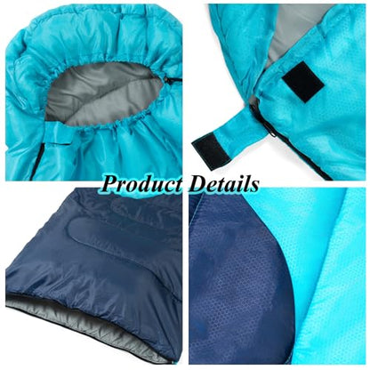 Sleeping Bag - 3 Seasons for Adults Kids Boys Girls Camping Hiking - Warm Cold Weather Lightweight Portable with Compression Bag for Backpacking in Spring, Summer, Fall and Winter - color: 4 lbs-Cyan