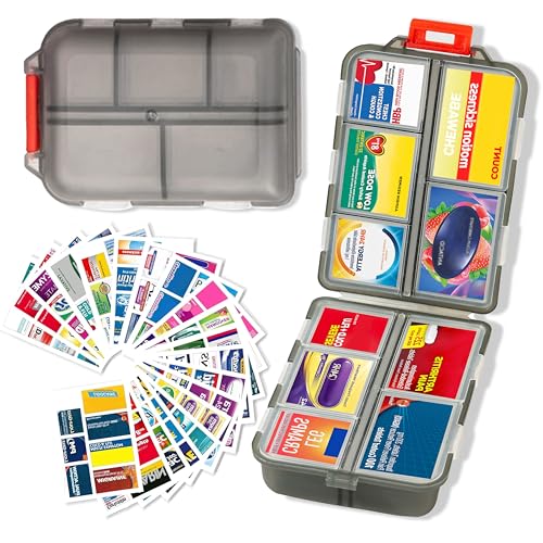 2026 New Extra Large Pill Box with Medicine Labels Travel Essentials Daily Med Container Mini Medication Organizer Storage Organizer Case 7 Day Pill Organizer(Grey) - color: Grey, size: Extra Large
