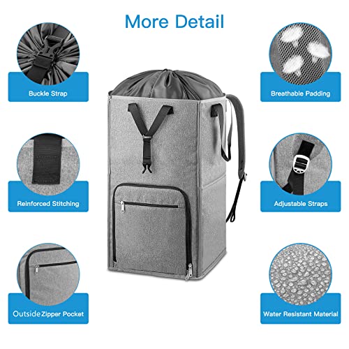 Laundry Backpack Bag, Bukere Extra Large 2 in 1 Laundry Hamper Basket for College Students Dorm Essentials, Adjustable Shoulder Straps, Freestanding Laundry Bag - color: Gray