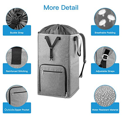 Laundry Backpack Bag, Bukere Extra Large 2 in 1 Laundry Hamper Basket for College Students Dorm Essentials, Adjustable Shoulder Straps, Freestanding Laundry Bag - color: Gray
