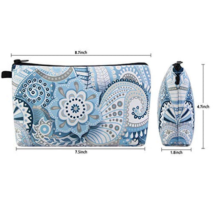MAGEFY Makeup Bags for Women, Portable Travel Cosmetic Bag with Black Zipper Pouch Waterproof Makeup Pouch Multifunctional Small Bag for Women (1 pack, blue flower 0175) - color: blue flower 0175