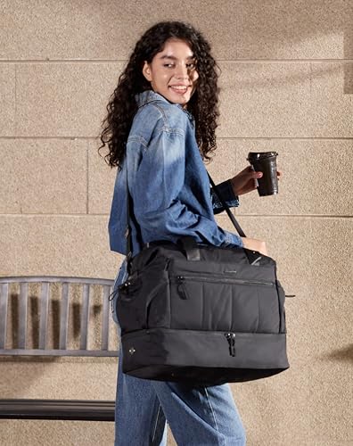 LOVEVOOK Weekender Bags for Women, Travel Duffel Bag, Large Overnight Bags with Shoe Compartment, 38L Carry on Gym Hospital Bag with Wet Pocket, 2 Pcs - color: Black, size: Large-2 Pcs