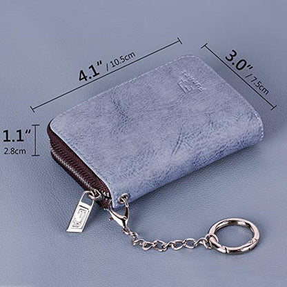 FurArt Zipper Wallet Women, RFID Blocking Credit Card Wallet, Business Card Holder, Compact Size KeyChain Wallet - color: Gery Blue