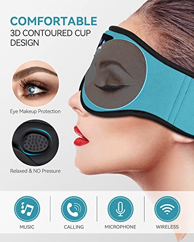 MUSICOZY Sleep Headphones 3D Bluetooth 5.4 Headband Sleep Mask, Wireless Sleeping Headphones Music Earbuds Eye Mask for Side Sleepers Travel with Speakers Cool Gadgets Gifts - color: Blue