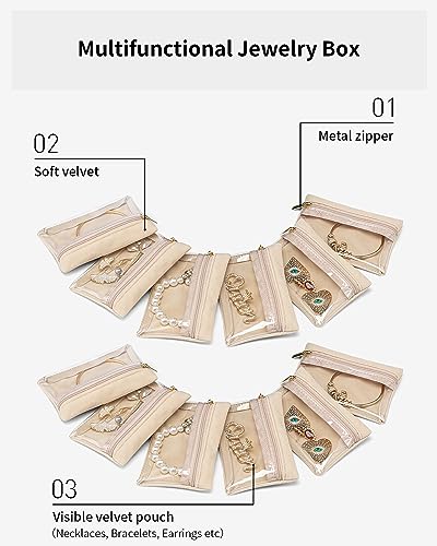VLANDO Jewelry Travel Case,Travel Jewelry Organizer with Clear Velvet Jewelry Bags Zipper Pouch for Women Girl Gift 12Pcs Bag - color: A.12 Bag