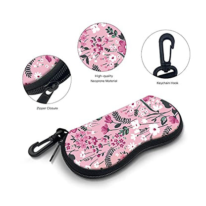 Sunglasses Soft Case with Carabiner Ultra Light Neoprene Zipper Glasses Case - color: Pink Flower