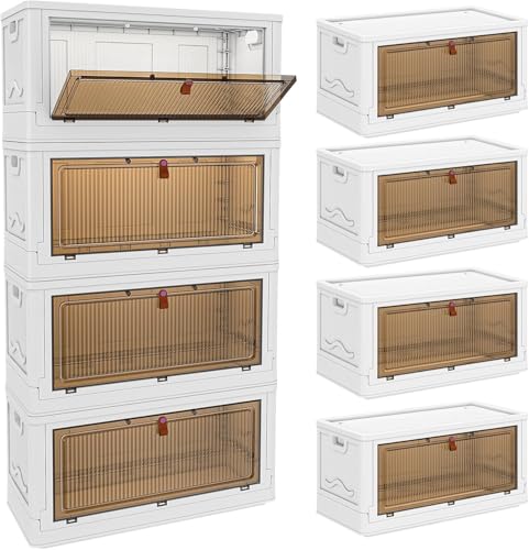 YFXCVSL 4 Tier Plastic Storage Bins with Lid 102QT, Stackable Storage Containers with Wheels, Folding Storage Boxes, Stackable Storage Bins, Organizers and Storage for Living Room - size: 4-Tier&4Lids 102QT
