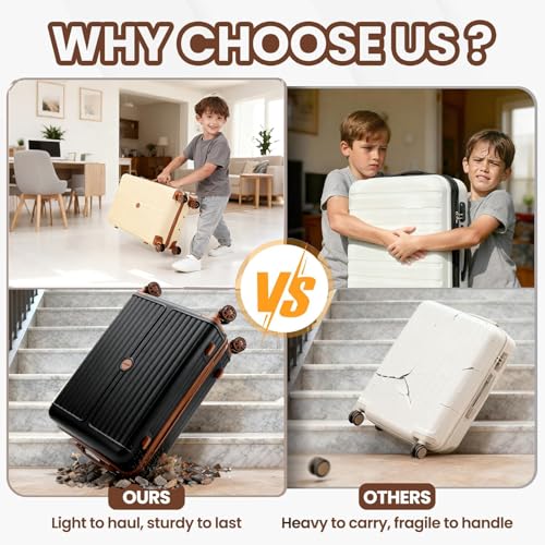 Hoteel Luggage Set 3-Piece, 4-Year Warranty,Suitcases with Wheels, PC+ABS Hardshell Suitcase, TSA Lock, Including Waterproof Luggage Bag, Travel Maletas for Men & Women,Black - color: Black, size: 3 Piece Set (20/Expandable DB/TB)