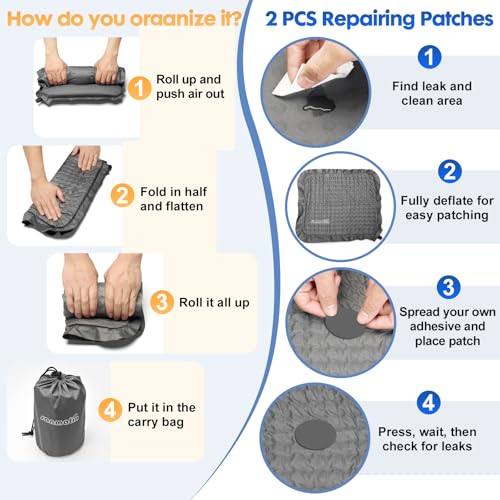 Inflatable Seat Cushion,Self-Inflating Foam Stadium Seat Cushion, Airplane Seat Cushion,Protable Seat Pad for Camping, Backpacking,Sports Events,Traveling,Bleacher (1, Grey) - color: Grey