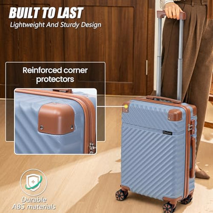 Cosbarn Carry On Luggage 22x14x9 Airline Approved, Hardside 20 Inch Carry on Suitcases with Wheels, Hard Shell ABS Lightweight Carry on Luggage Set, Travel Suitcase Set with TSA Lock, SkyBlue - color: SkyBlue, size: 3 Piece Sets (20/BP/TB)