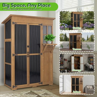 51" L Outdoor Storage Cabinet Waterproof with Shelves, Outside Storage Shed Backyard Tall Cabinet with Fold-Out Table for Patio, Garage, Garden, Pool Accessories Storage - size: 51.4"L*20" W*70"H