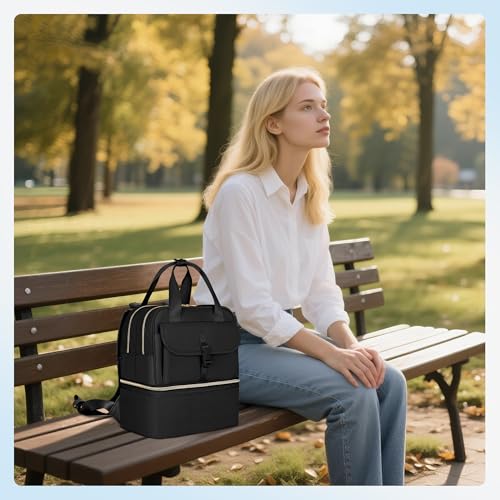 Fasrom Medicine Travel Bag Backpack with Insulated Compartment & Waterproof Mat, Double Layer Pill Bottle Organizer for Prescription, Vitamins and Medical Supplies, Black (Empty Bag Only) - color: Black
