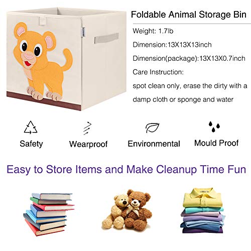 Foldable Animal Cube Storage Bins Fabric Toy Box/Chest/Organizer for Kids Nursery, 13 inch (Baby Lion) - color: Baby Lion