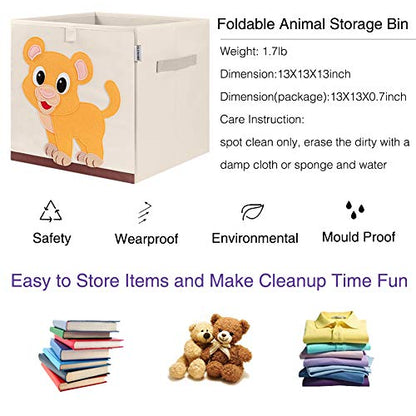 Foldable Animal Cube Storage Bins Fabric Toy Box/Chest/Organizer for Kids Nursery, 13 inch (Baby Lion) - color: Baby Lion