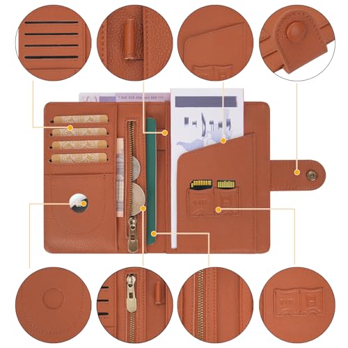 WASON Leather Passport Cover Wallet - Travel Passport Holder with RFID, Card Slots, Cash Pocket, Coin Purse, Tracker Slot, Boarding Pass and Ticket Organizer for Men and Women (Brown) - color: Brown