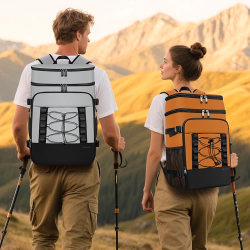 MIYCOO Cooler Backpack - 40 Cans Insulated Backpack Cooler for Men & Women, Portable 2 Leak Proof Compartments Coolers Bag for Beach Travel Picnic Lunch Hiking BBQ Camping - color: Gray