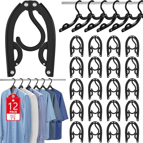 12 Pcs Portable Travel Hangers for Cruise Ship Essentials 2026, Plastic Folding Foldable Hangers Clothes Drying Rack Travel Accessories for Suitcase, RV, Camping, Flying, Hotel, Road Trip (Black) - color: Black